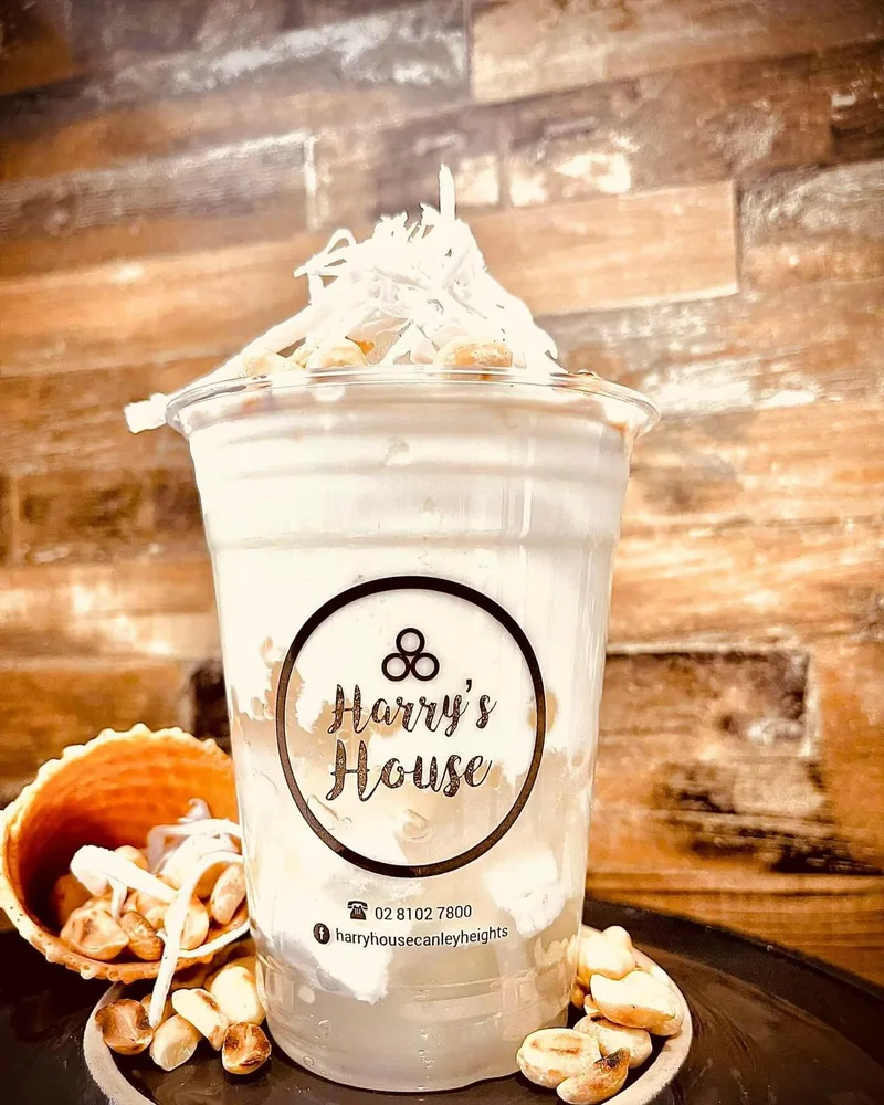 A Coco Nana in our cup: coconut jelly and coconut cream under shredded coconut, peanuts on the side